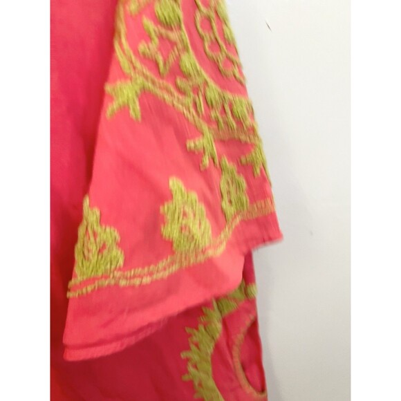 UNCLE FRANK Pink Coral Embroidered Crewel Flowers Boxy Pockets Dress Small $199 - Picture 8 of 10